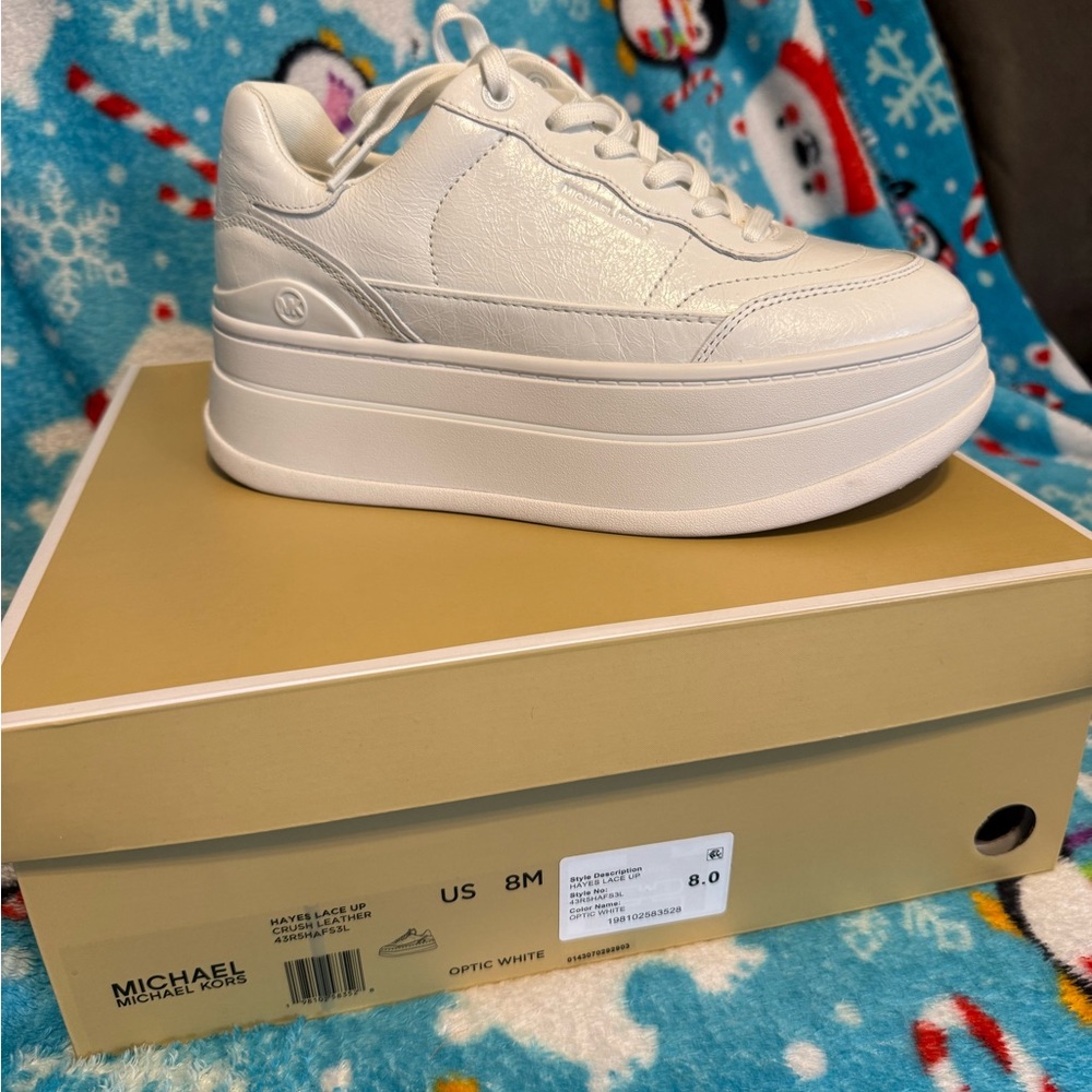 Michael Kors Hayes Lace-Up Platform Sneakers Optic White US 8.M worn once - Picture 2 of 5